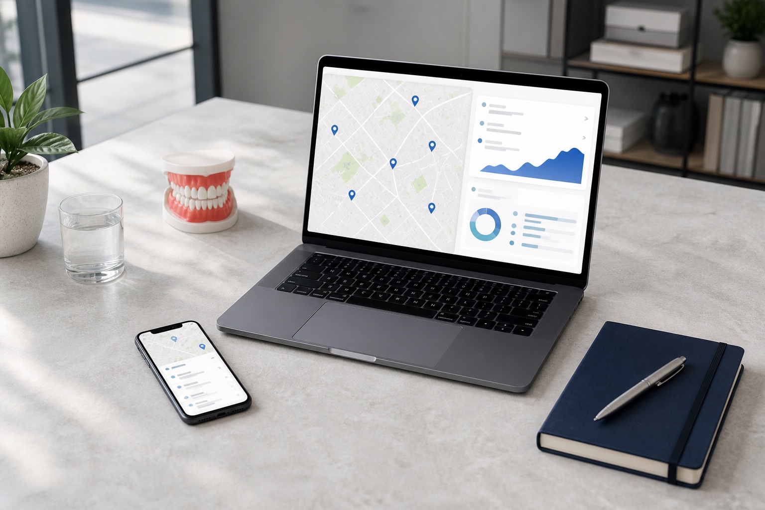 Illustrative dental search visibility planning environment.